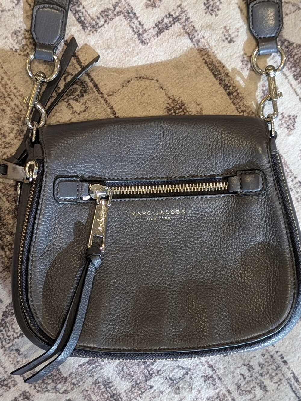 Marc Jacobs Dark Grey Pebbled Leather Crossbody with Silver Hardware